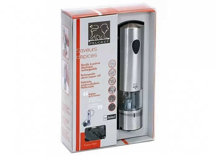 Мельница Elis rechargeable Peugeot для соли, 20 см, нержавеющая сталь матовая на аккумуляторе